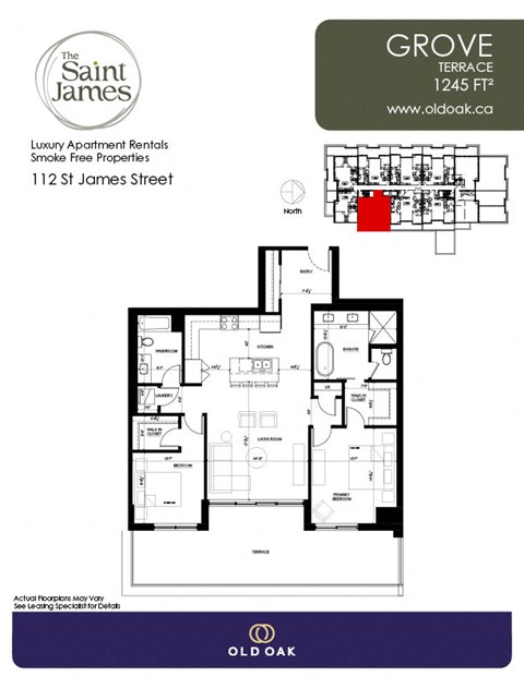 Floor plan for 2 beds, 2 baths, 1245 sqft